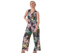 Roman Petite Tropical Print Wrap Jumpsuit In Black Black 18