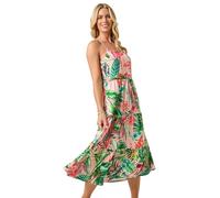 Roman Petite Tropical Strappy Tiered Dress for Women UK - Ladies Everyday Holiday Spring Summer Square Neckline Comfy Soft Evening Vacation Work Party - Petite Pink - Size 18