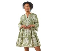 Roman Petite Tropical Tiered Dress In Khaki Khaki 14