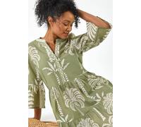 Roman Petite Tropical Tiered Dress In Khaki Khaki 16