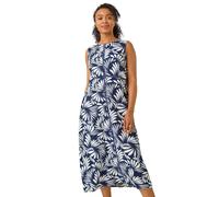 Roman Petite Tropical Trim Midi Dress In Navy Navy 14