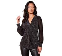 Roman Women's Petite Twist Front Chiffon Sleeve Stretch Top in Pink | Size: 14