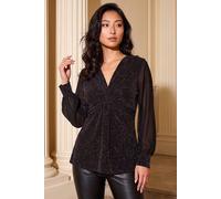 Roman Petite Twist Front Chiffon Sleeve Stretch Top for Women UK Ladies Autumn Everyday Winter Holiday V-Neckline Comfy Long Sleeve Soft Knot Detail Blouse Dinner