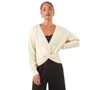 Roman Petite Twist Front Knit Jumper for Women UK - Ladies Everyday Autumn Winter V-Neckline Comfy Soft Evening Vacation Work Party Night Out - Petite Ivory - Size 12