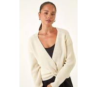 Roman Petite Twist Front Knit Jumper for Women UK - Ladies Everyday Autumn Winter V-Neckline Comfy Soft Evening Vacation Work Party Night Out - Petite Ivory - Size 16