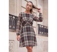 Roman Petite Twist Front Skater Dress Brown Mix
