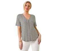 Roman Petite V-Neck Button Through Blouse for Women UK - Ladies Everyday Autumn Winter V-Neckline Comfy Soft Evening Vacation Work Party Night Out - Petite Black - Size 18