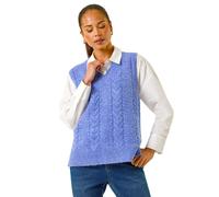 Petite V-Neck Cable Knit Sleeveless Vest Roman Blue 8