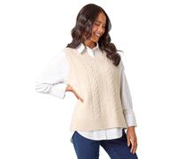 Roman Petite V-Neck Cable Knit Sleeveless Vest In Cream Cream 10