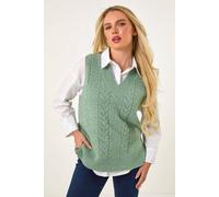 Petite V-Neck Cable Knit Sleeveless Vest Roman Dark Green 10