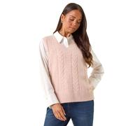 Roman Petite V-Neck Cable Knit Sleeveless Vest In Light Pink Light Pink 14