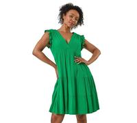 Roman Petite V-Neck Frill Short Dress for Women UK - Ladies Everyday Holiday Spring Summer V-Neckline Comfy Soft Evening Vacation Work Party - Petite Green - Size 16