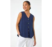 Roman Petite V-Neck Front Button Blouse In Navy Navy
