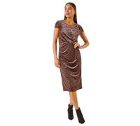 Roman Petite Velvet Burnout Stretch Dress for Women UK - Ladies Everyday Autumn Winter Round Neckline Comfy Soft Evening Vacation Work Party Night Out - Petite Chocolate - Size 12