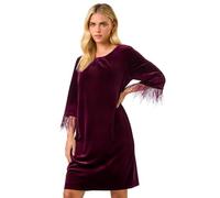Roman Petite Velvet Feather Trim Stretch Dress for Women UK - Ladies Everyday Autumn Winter Round Neckline Comfy Soft Evening Vacation Work Party Night Out - Petite Plum - Size 8 Purple