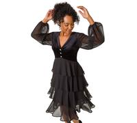 Roman Petite Velvet Tiered Midi Stretch Dress In Black Black 14