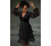 Petite Velvet Tiered Midi Stretch Dress Roman Black 8
