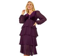 Petite Velvet Tiered Midi Stretch Dress Roman Plum 16