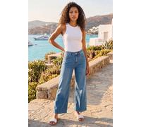 Roman Originals Wide Leg Jeans for Women UK Ladies Denim Trousers Palazzo Pants Jeggings Stretchy Cotton Summer Winter Smart Office Work Party Flattering Bottoms - Petite Sky - Size 14