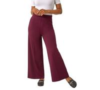 Roman Petite Wide Leg Ponte Stretch Trouser for Women UK - Ladies Autumn Everyday Winter Holiday Elasticated Waist Comfy Pocket Detail Soft Jersey Bottoms Office Desk Pants - Wine - Size 14