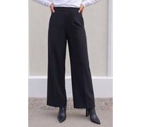 Roman Petite Wide Leg Ponte Stretch Trouser for Women UK Ladies Autumn Everyday Winter Holiday Elasticated Waist Comfy Pocket Detail Soft Jersey Bottoms Office Desk Pants - Black - Size 18