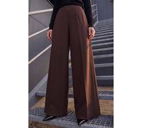 Roman Wide Leg Ponte Stretch Trouser for Women UK Ladies Autumn Everyday Winter Holiday Elasticated Waist Comfy Pocket Detail Soft Jersey Bottoms Office Desk Pants - Petite Brown - Size 12