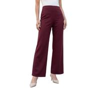 Roman Petite Wide Leg Stretch Trouser for Women UK - Ladies Everyday Autumn Winter Comfy Soft Evening Vacation Work Party Night Out - Petite Wine - Size 16