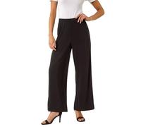 Roman Originals Wide Leg Trousers for Women UK Ladies Palazzo Pants Evening Jersey Elasticated High Waist Smart Flared Culotte Office Work Going Out Loose Crepe Bottoms - Petite Black - Size 8