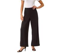 Roman Originals Wide Leg Trousers for Women UK Ladies Palazzo Pants Evening Jersey Elasticated High Waist Smart Flared Culotte Office Work Going Out Loose Crepe Bottoms - Petite Black - Size 12