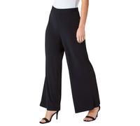 Roman Originals Wide Leg Trousers for Women UK Ladies Palazzo Pants Evening Jersey Elasticated High Waist Smart Flared Culotte Office Work Going Out Loose Crepe Bottoms - Petite Black - Size 18