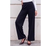 Roman Originals Wide Leg Trousers for Women UK Ladies Palazzo Pants Evening Jersey Elasticated High Waist Smart Flared Culotte Office Work Going Out Loose Crepe Bottoms - Petite Black - Size 10
