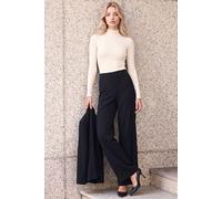Roman Petite Wide Leg Stretch Trouser for Women UK - Ladies Everyday Autumn Winter Comfy Soft Evening Vacation Work Party Night Out - Petite Black - Size 10