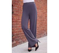 Roman Wide Leg Trousers for Women UK Ladies Palazzo Pants Evening Jersey Elasticated High Waist Smart Flared Culotte Office Work Going Out Loose Crepe Bottoms - Petite Charcoal - Size 8