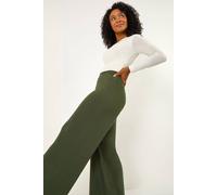 Roman Originals Wide Leg Trousers for Women UK Ladies Palazzo Pants Evening Jersey Elasticated High Waist Smart Flared Culotte Office Work Going Out Loose Crepe Bottoms - Petite Khaki - Size 12