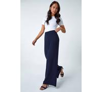Roman Originals Wide Leg Trousers for Women UK Ladies Palazzo Pants Evening Jersey Elasticated High Waist Smart Flared Culotte Office Work Going Out Loose Crepe Bottoms - Petite Navy - Size 14