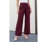 Roman Petite Wide Leg Stretch Trouser for Women UK - Ladies Everyday Autumn Winter Comfy Soft Evening Vacation Work Party Night Out - Petite Wine - Size 16