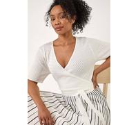 Roman Petite Wrap Knitted Dress for Women UK - Ladies Everyday Holiday Spring Summer V-Neckline Comfy Soft Evening Vacation Work Party - Petite Blue - Size 14