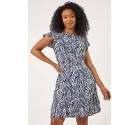 Roman Petite Zebra Print Frill Dress In Navy Navy 16