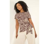 Roman Women's Petite Zebra Print Side Tie Top in Chocolate | Size: 18 Roman Chocolate 18