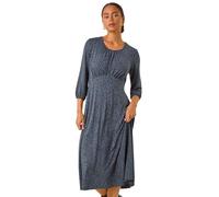 Roman Petite Zebra Print Stretch Midi Dress for Women UK - Ladies Everyday Autumn Winter Round Neckline Comfy Soft Evening Vacation Work Party Night Out - Petite Slate - Size 14