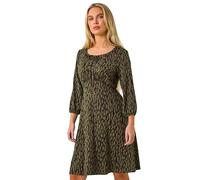 Roman Petite Zebra Print Stretch Midi Dress for Women UK - Ladies Everyday Autumn Winter Round Neckline Comfy Soft Evening Vacation Work Party Night Out - Petite Khaki - Size 14
