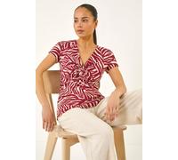 Roman Petite Zebra Print Twist Front Top In Wine Wine 14
