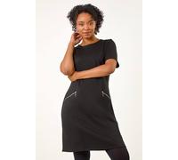 Roman Women's Petite Zip Detail Pocket Shift Dress in Black | Size: 10 Roman Black 10