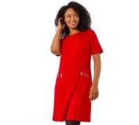 Roman Originals Spot Print Zip Pocket Jersey Dress for Women UK - Ladies Everyday Holiday Autumn Winter Round Neck 3/4 Sleeves Comfy Soft Evening Vacation Work Party Shift - Petite Red - Size 16