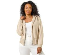 Roman Petite Zip Up Knit Hooded Jacket for Women UK - Ladies Everyday Holiday Spring Summer Round Neckline Comfy Soft Evening Vacation Work Party - Petite Beige - Size 18
