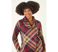 Roman Originals Women's Cowl Neck Long Sleeve Tunic Ladies Lightweight Longline Patterned Top Blouse Snit Autumn Winter Work & Casual Smart Wear Going Out Party Loungewear - Red Plaid - Size 20