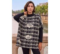 Roman Originals Plaid Rose Detail Knit Jumper for Women UK - Ladies Everyday Autumn Winter Crew Neckline Comfy Soft Evening Vacation Work Party Night Out - Black - Size LXL