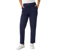 Roman Plain Cotton Chino Trousers for Women UK - Ladies Spring Everyday Summer Holiday Button Up Comfy Belt Loops Soft Pocket Detail Bottoms Day Out Pants - Navy - Size 18