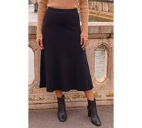 Roman Women's Plain Elastic Waist Knitted A Line Midi Skirt in Black | Size: 22