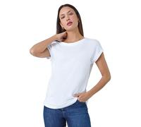 Roman Plain Stretch Cotton Jersey T-Shirt for Women UK - Ladies Spring Everyday Summer Holiday Round Neckline Comfy Short Sleeve Soft Woven Fabric Tee Daywear Vacation Shirts - White - Size 12